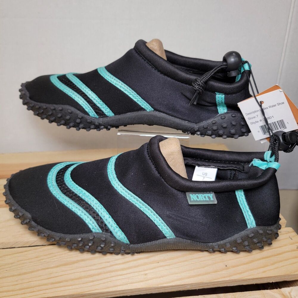 Norty Footwear Water/Beach Shoes Black & Teal - Size Ladies 7 NWT